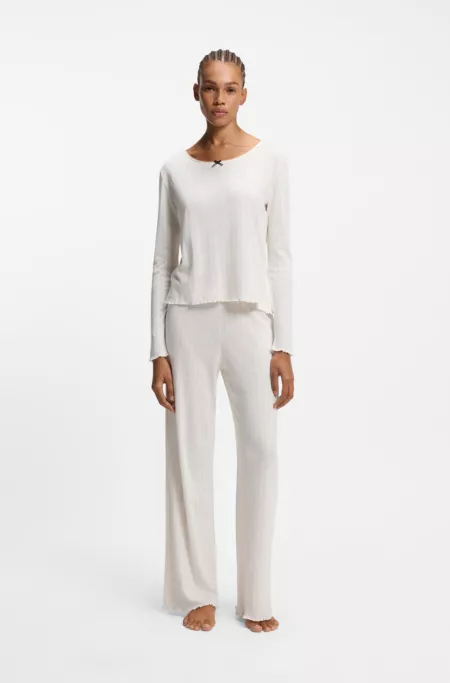 Bas de pyjama en pointelle avec finitions à volants