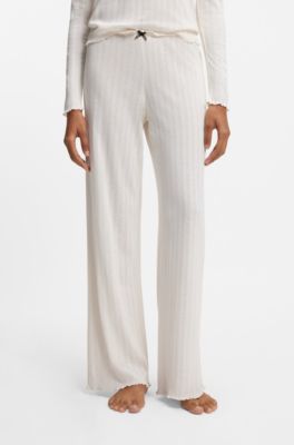 Pointelle pyjama bottoms with frilled trims, Natural