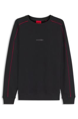 Relaxed-fit sweatshirt in stretch cotton with contrast piping, Black