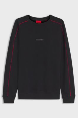Relaxed-fit sweatshirt in stretch cotton with contrast piping, Black