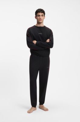 Relaxed-fit sweatshirt in stretch cotton with contrast piping, Black