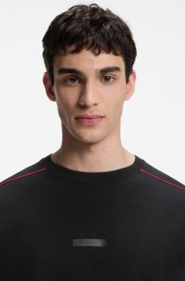 Relaxed-fit sweatshirt in stretch cotton with contrast piping, Black