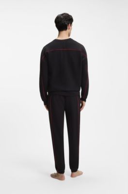 Relaxed-fit sweatshirt in stretch cotton with contrast piping, Black