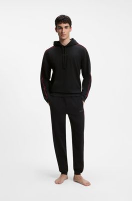 Stretch-cotton tracksuit bottoms with contrast piping, Black
