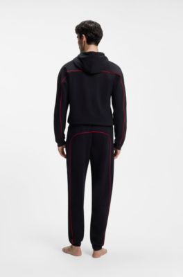 Stretch-cotton tracksuit bottoms with contrast piping, Black