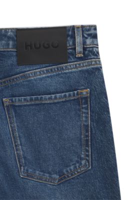 Flare fit-jeans i bl&aring; stretchdenim, M&ouml;rkbl&aring;