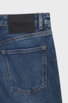 Jeans svasati fit in denim elasticizzato blu, Blu scuro