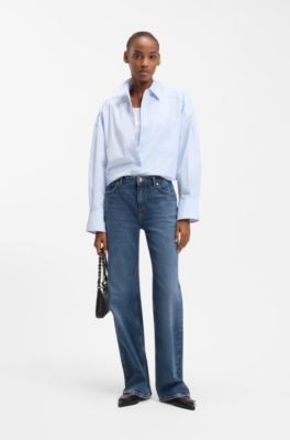 Flare fit-jeans i bl&aring; stretchdenim, M&ouml;rkbl&aring;