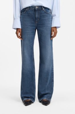 Flared-fit jeans in blue stretch denim, Dark Blue