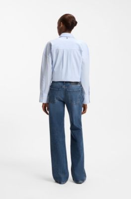 Jeans svasati fit in denim elasticizzato blu, Blu scuro