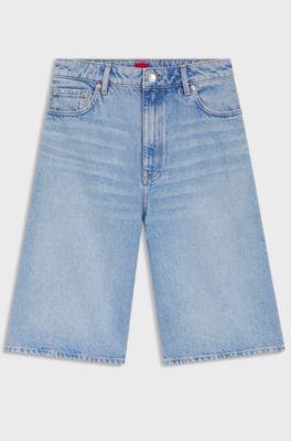 Shorts aus leuchtend blauem Denim mit weitem Beinverlauf, Blau