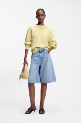 Shorts aus leuchtend blauem Denim mit weitem Beinverlauf, Blau