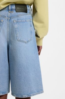 Short large en denim bleu vif, Bleu