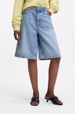 Short large en denim bleu vif, Bleu