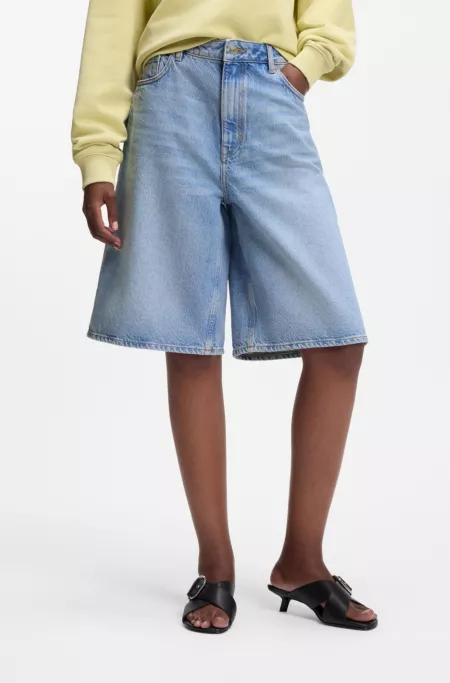 Wide-leg shorts in bright-blue denim
