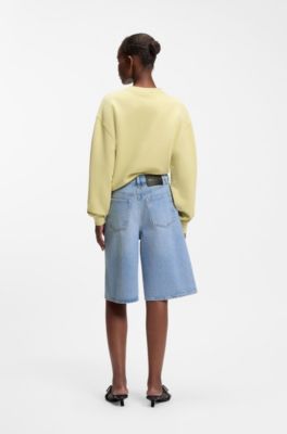 Shorts aus leuchtend blauem Denim mit weitem Beinverlauf, Blau