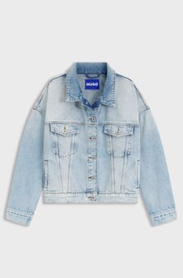 Boxy-fit jacket in blue rigid denim, Light Blue