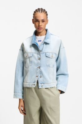 Boxy-fit jacket in blue rigid denim, Light Blue