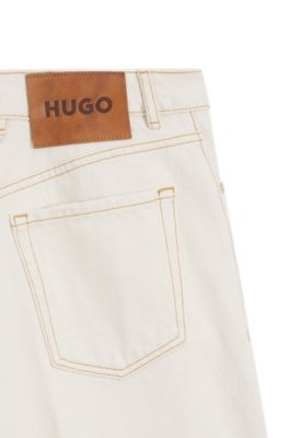 Wide-leg shorts in washed ecru denim, White
