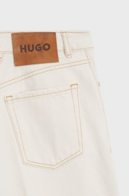 Wide-leg shorts in washed ecru denim, White