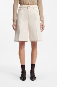 Wide-leg shorts in washed ecru denim, White