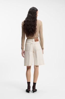 Wide-leg shorts in washed ecru denim, Natural