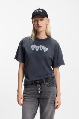 Cotton-twill cap with heart branding, Black