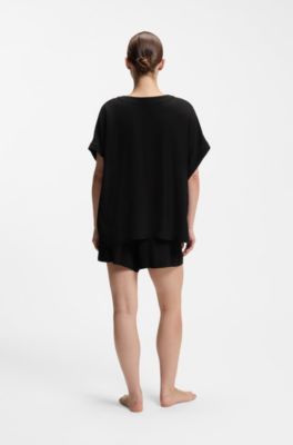 Top en cr&ecirc;pe &agrave; col V avec boucle &agrave; monogramme Double B, Noir