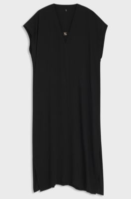 Caftan de plage &agrave; col V &agrave; effet froiss&eacute; avec fermoir &agrave; monogramme Double B, Noir