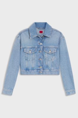 Regular-fit jacket in bright-blue denim, Turquoise