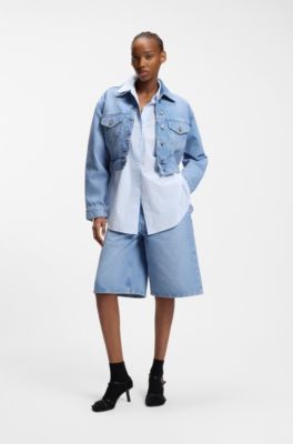 Regular-fit jacket in bright-blue denim, Turquoise