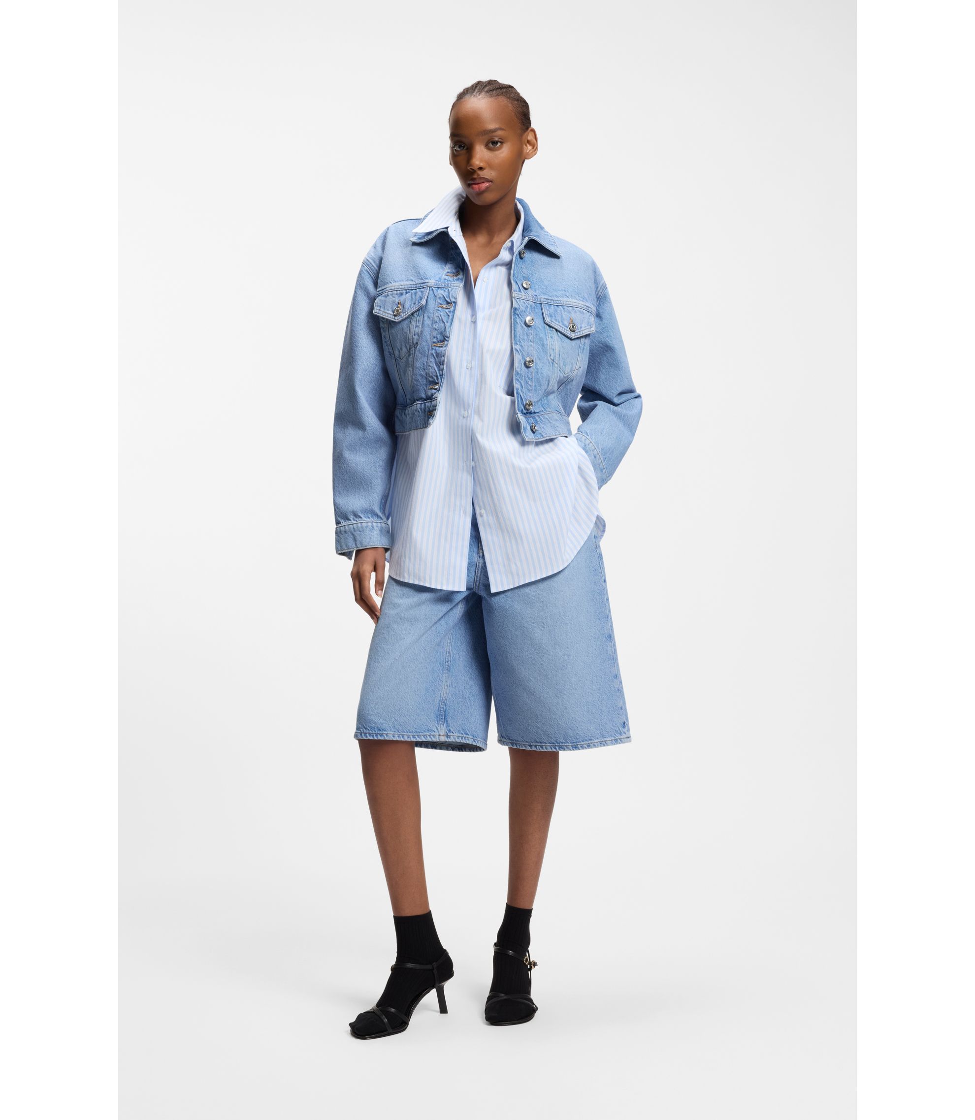 HUGO - Regular-fit jacket in bright-blue denim - Turquoise