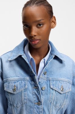 Regular-fit jacket in bright-blue denim, Turquoise