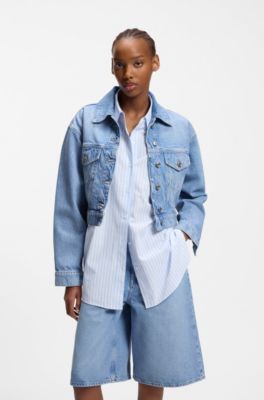 Regular-fit jacket in bright-blue denim, Turquoise