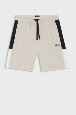 Cotton-blend pyjama shorts with colour-blocking, Light Grey