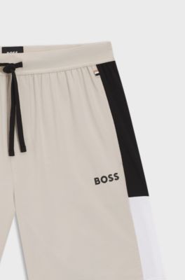 Cotton-blend pyjama shorts with colour-blocking, Light Grey