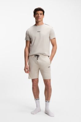 Cotton-blend pyjama shorts with colour-blocking, Light Grey