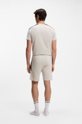Cotton-blend pyjama shorts with colour-blocking, Light Grey