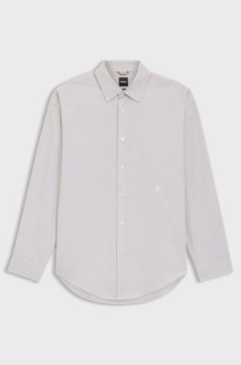 Relaxed-fit shirt in striped cotton poplin, Beige