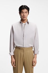 Relaxed-fit shirt in striped cotton poplin, Beige