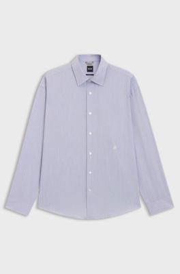 Relaxed-fit shirt in striped cotton poplin, Blue