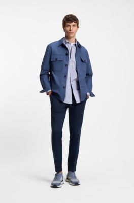 Chemise Relaxed en popeline de coton &agrave; rayures, Bleu