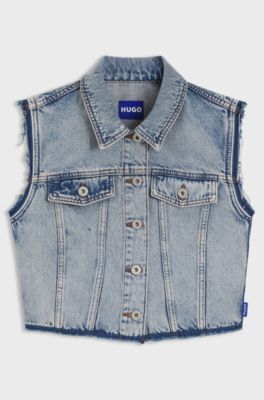 &Auml;rml&ouml;s croppad blus i azurbl&aring; denim, Ljusbl&aring;