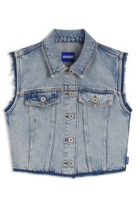 Cropped sleeveless blouse in azure-blue denim, Light Blue