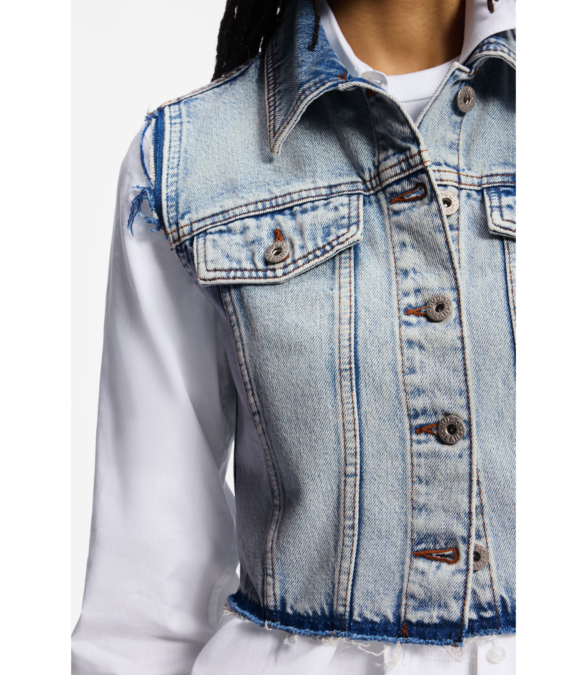 HUGO - Cropped sleeveless vest in azure-blue denim - Light Blue