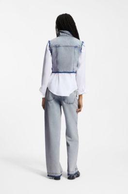 Gilet court en denim bleu azur sans manches, bleu clair