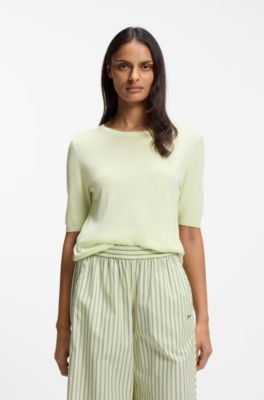 Knitted sweater with embroidered logo, Light Green