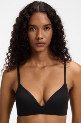 Wireless padded bralette with logo band, Black