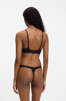 Wireless padded bralette with logo band, Black
