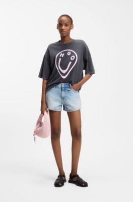 Regular-fit shorts in blue rigid denim, Light Blue